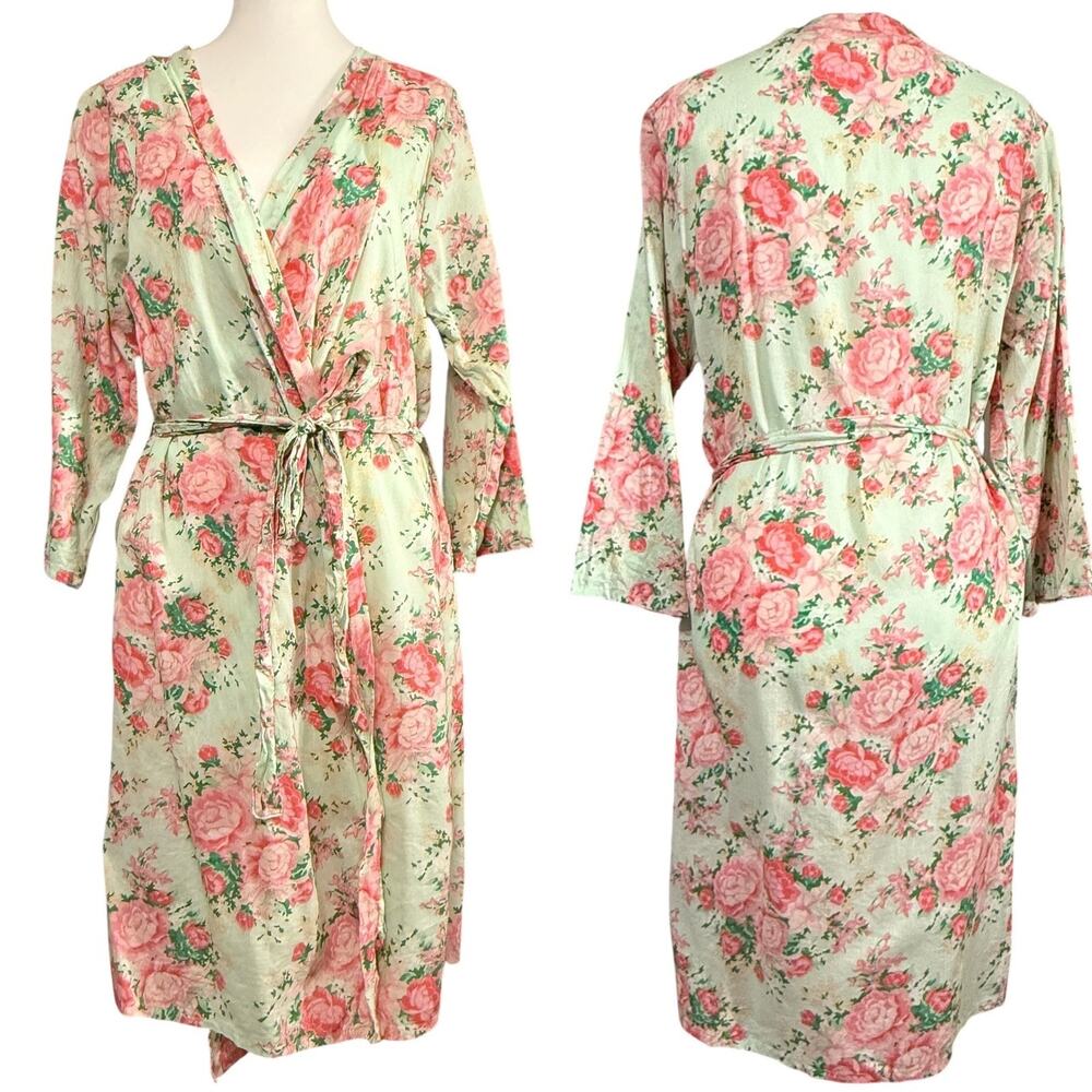 NWOT Paisley Box SIZE XL 100% Cotton Floral Robe Kimono Wrap Green Pink Rose
